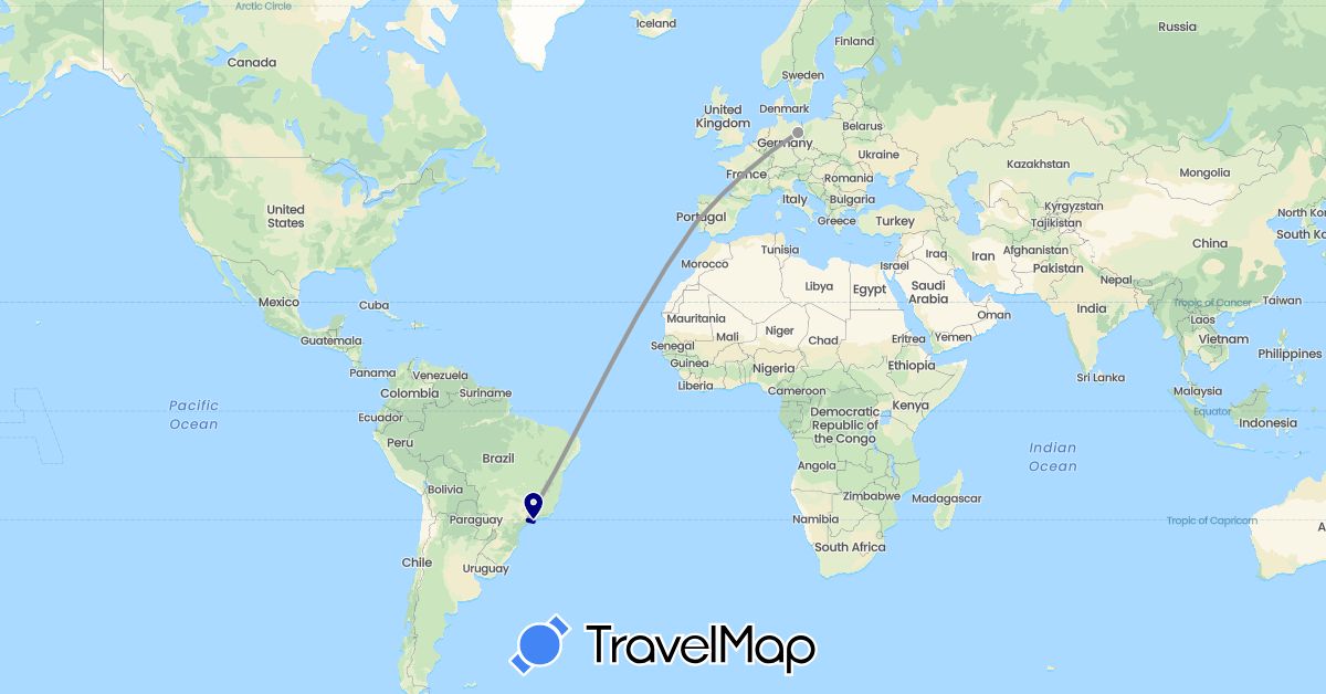 TravelMap itinerary: driving, plane in Brazil, Germany, Portugal (Europe, South America)